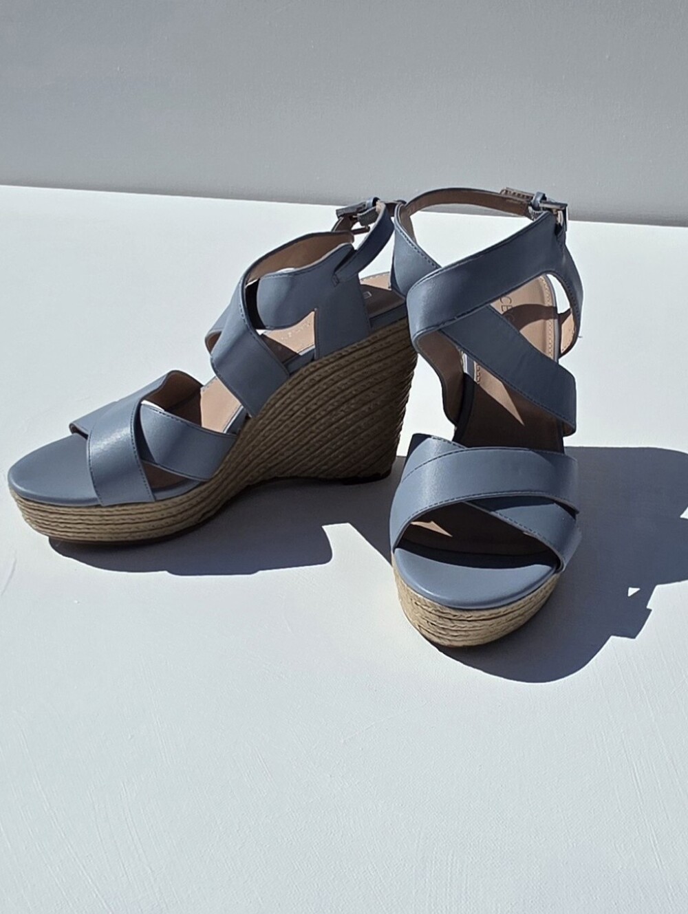 BCBGeneration Wedge Sandals Size 7.5 — Light Blue Strappy Espadrille Nw/oTags